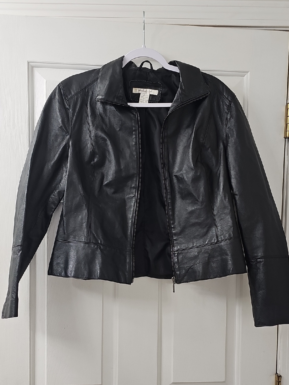 Women's Black Leather Zip Jacket